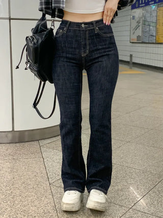 Raw denim bootcut pants
