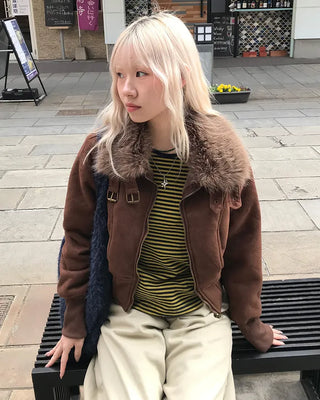 Layered Fur Mouton Jacket