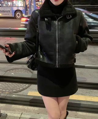 Suede buckle shearling coat