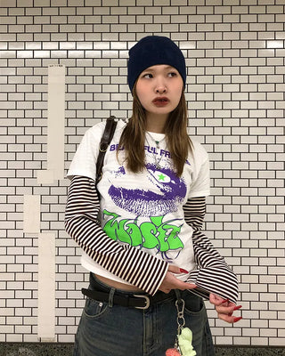 Thin striped ribbed cut and sew