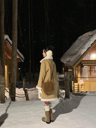 Reversible long sheepskin coat