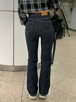 Raw denim bootcut pants