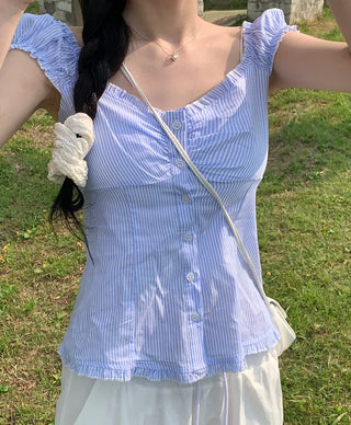 Striped Border Shirred Blouse