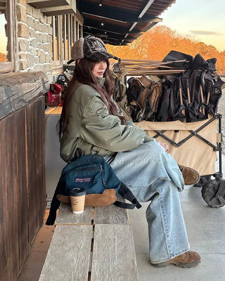 Stand-up neck flap unique pocket bomber jumper