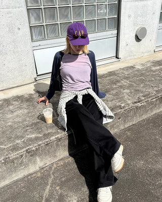 Two-tone raglan Tencel mix long-sleeved T-shirt