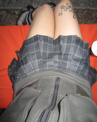 Tartan check studded mini pleated skirt