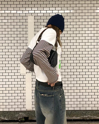 Thin striped ribbed cut and sew
