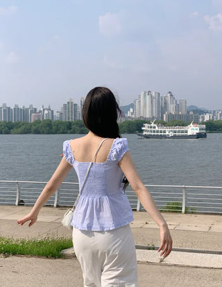 Striped Border Shirred Blouse