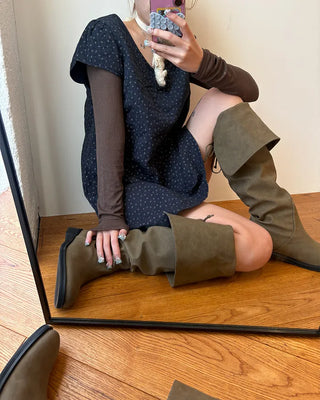2-Way Wrap Knee-High Leather Boots