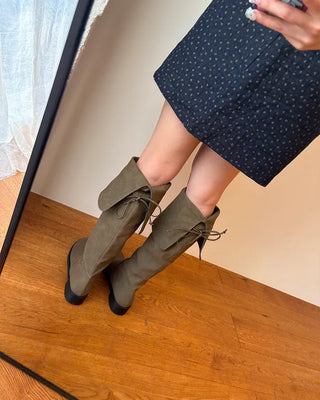 2-Way Wrap Knee-High Leather Boots
