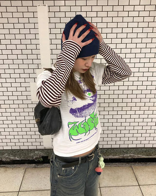 Thin striped ribbed cut and sew
