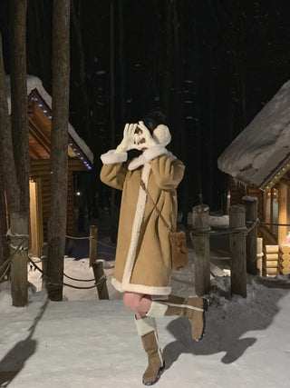 Reversible long sheepskin coat