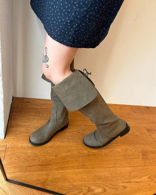 2-Way Wrap Knee-High Leather Boots