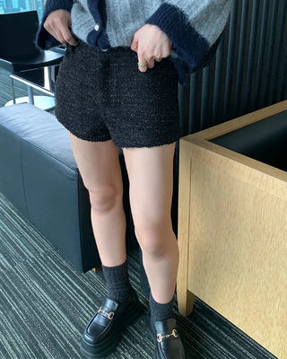Sequin tweed shorts