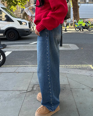 Outseam studded wide denim pants