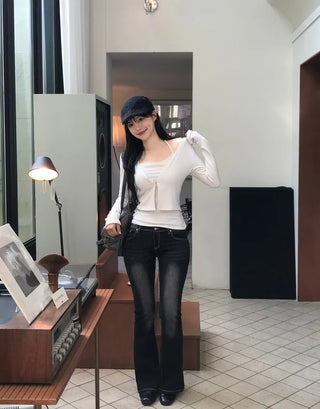 Washed bootcut denim pants