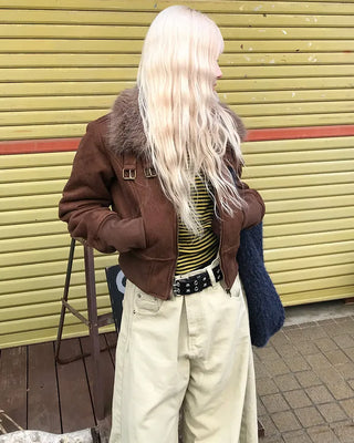 Layered Fur Mouton Jacket
