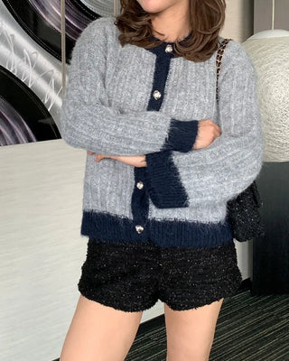 Two-tone gold button cardigan