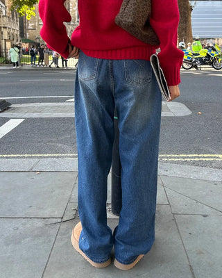 Outseam studded wide denim pants