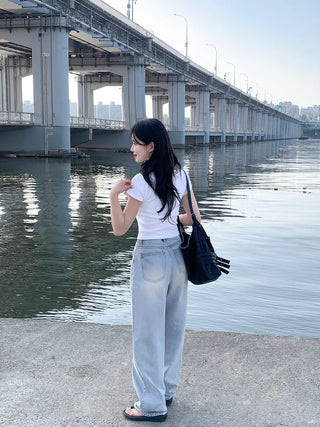 Washed denim wide-leg pants (3 colors)