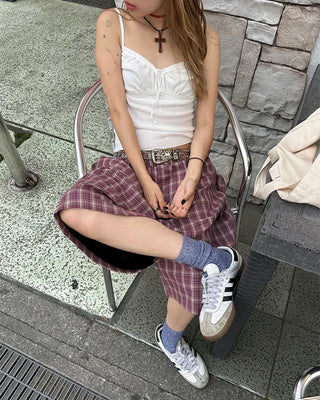 (ORIGINAL) Tartan Check Half Wide Easy Pants
