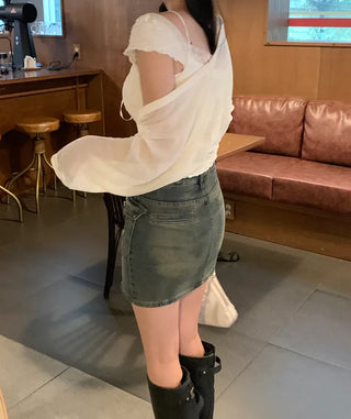 2-Pocket Cargo Denim Skirt