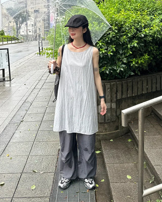 (Unisex) Nylon Wide-Leg Pants with Elastic Waistband