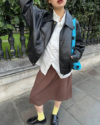 Patch bust pocket round hem shirt