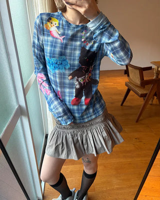 Unique Print Tartan Check Long T-Shirt