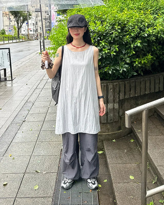 (Unisex) Nylon Wide-Leg Pants with Elastic Waistband
