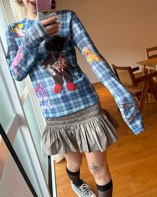 Unique Print Tartan Check Long T-Shirt