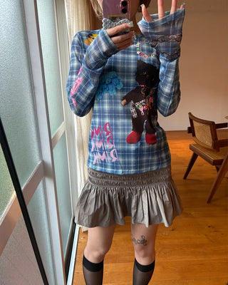 Unique Print Tartan Check Long T-Shirt