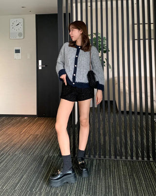 Two-tone gold button cardigan