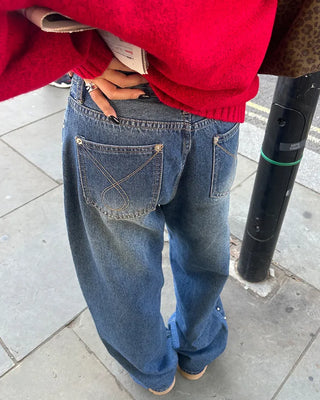 Outseam studded wide denim pants