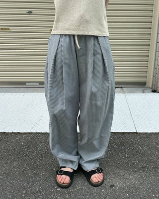 Striped pleated elastic waist pants