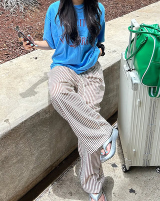 Wrinkle Wide Stripe Pants