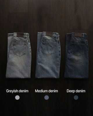 Semi-wide straight denim pants