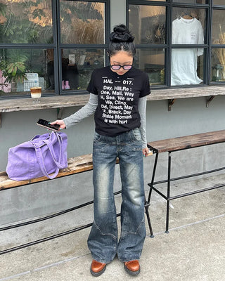 Border Center Metal Tag Long T-Shirt