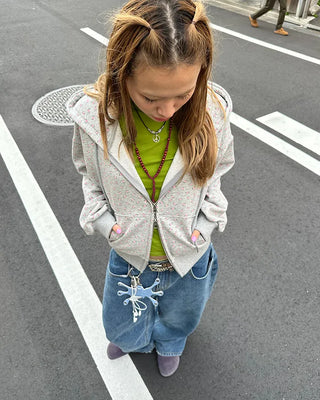 Mini Flower Double Zip Sweatshirt Hoodie