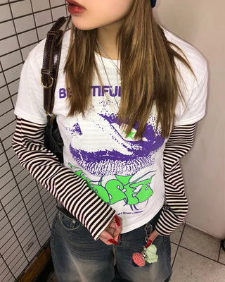 Thin striped ribbed cut and sew