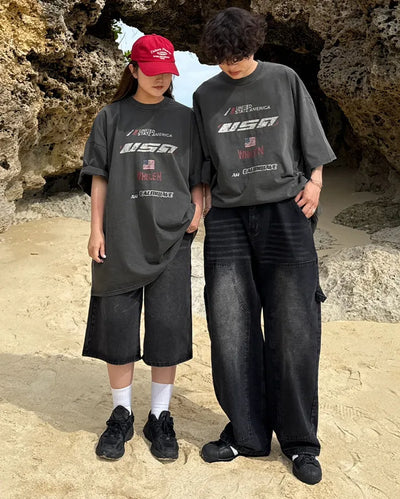 (Unisex) USA Pigment Loose Half T-Shirt