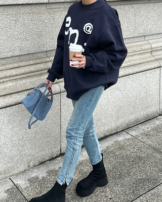 (Unisex) end lettering brushed fleece sweatshirt