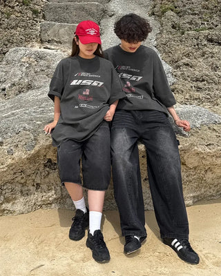 (Unisex) USA Pigment Loose Half T-Shirt