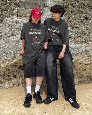 (Unisex) USA Pigment Loose Half T-Shirt