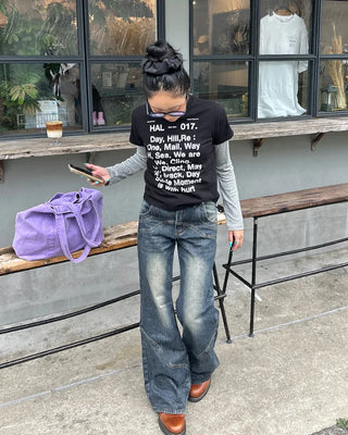 Border Center Metal Tag Long T-Shirt