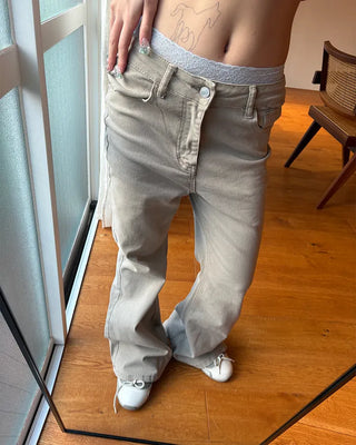 Double studded belt set with bootcut cotton pants