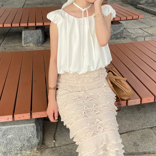 Back ribbon shirred blouse