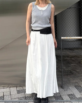 Elastic waist flared maxi skirt