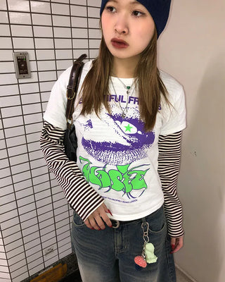 Thin striped ribbed cut and sew