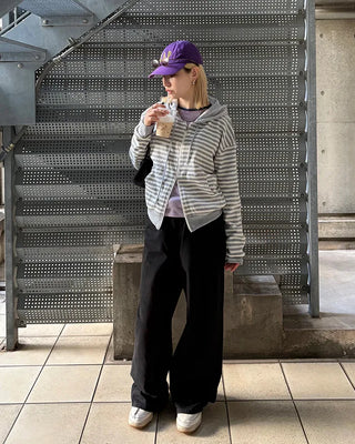 Coin pocket straight black cotton pants